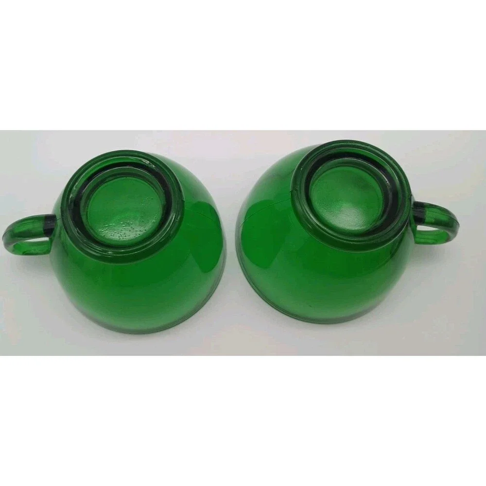 Set of 2 Anchor Hocking Glass Forest Green 6 oz Pattern  Punch  Cup Emerald Vtg